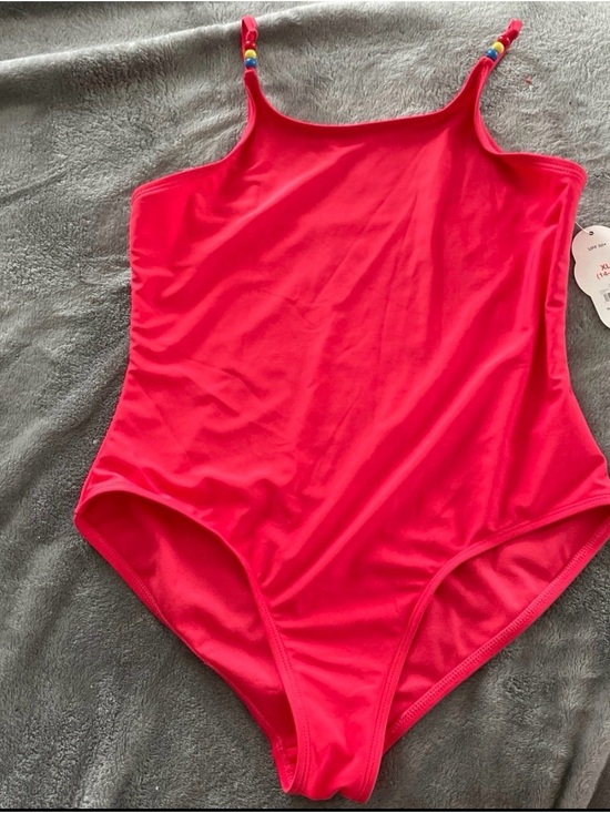 None Other - Girls' Bright Pink One-Piece Swimsuit with Beaded Straps